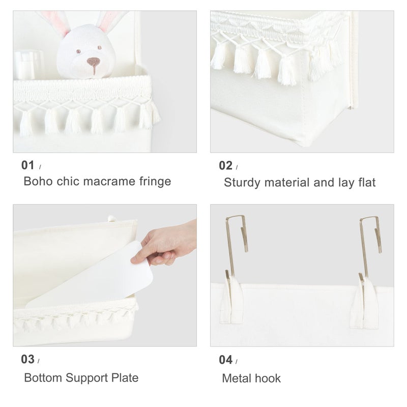 Dahey Over The Door Organizer Boho Nursery Storage Decor Closet Hanging Organizer with Tassels Decoration for Bedroom Nursery Bathroom Apartments Dorm Pantry  5 Pockets  White - Image 4